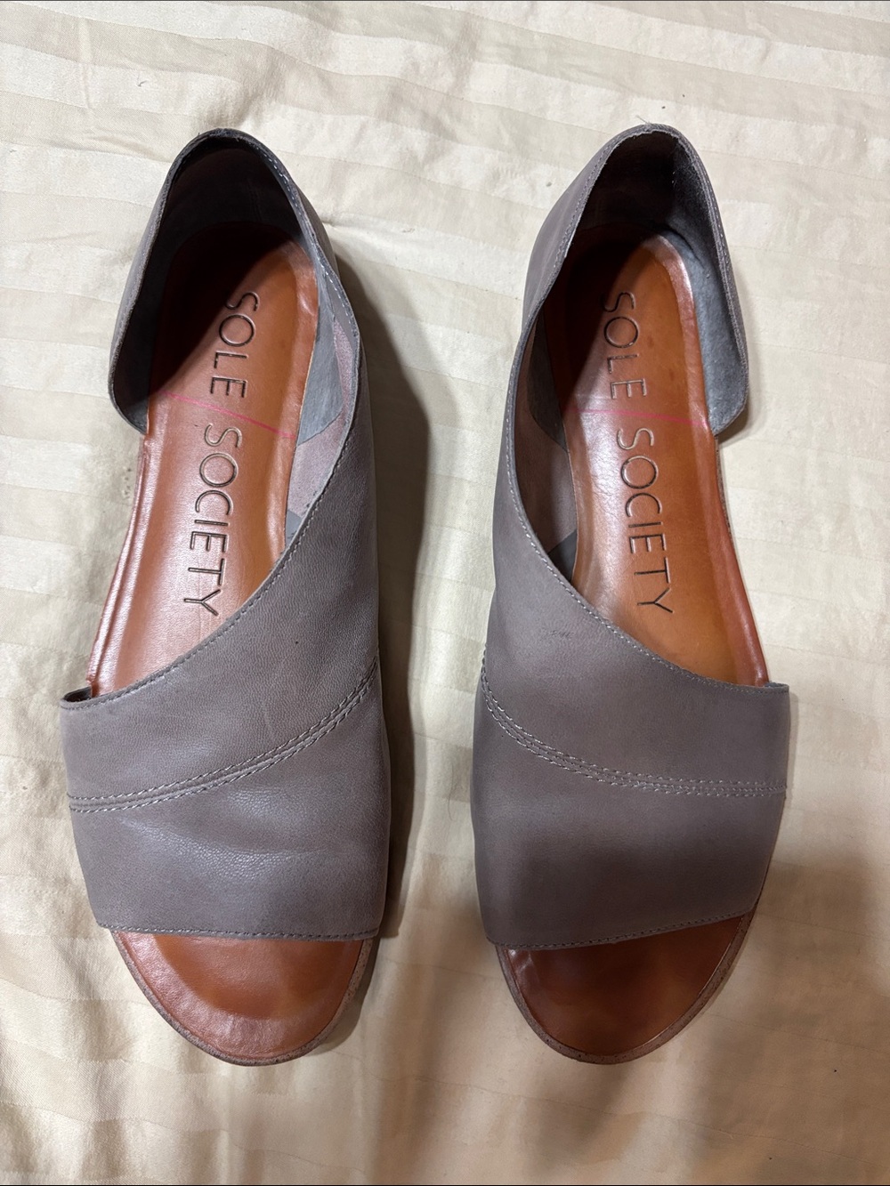 Sole Society Taupe Open-Side Leather Sandals